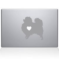 The Decal Guru Pomeranian Love Silhouette Decal Vinyl Sticker, 13" MacBook Air, Silver (2336-MAC-13A-S)