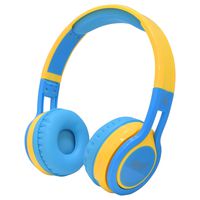 Contixo KB2600 Kids Over The Ear Foldable Bluetooth Headphones Kids Safe 85dB with Volume Limiter, Built-in Microphone, Micro SD Card Slot, FM Stereo Radio, Phone Controls (Blue + Yellow)