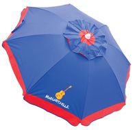 Margaritaville 6-Foot UPF 50+ Beach Umbrella with Built-in Sand Anchor, 6', Blue with Red Border