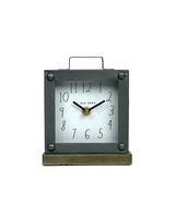 Rae Dunn Desk Clock - Battery Operated Modern Rustic Design with Wooden Base, Top Handle for Bedroom, Office, Kitchen - Small Classic Analog Display - Chic Home Décor for Desktop Table, Countertop