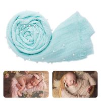 Newborn Photography Wrap | Handmade Pearl Decor Wrap Blanket for Baby Photo Props | 35.5 X 67 inch Newborn Photo Shoot Outfits Mint Green