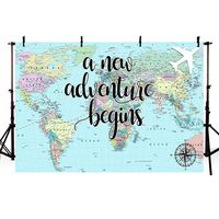 MEHOFOTO A New Adventure Begins Travel Boy Baby Shower Party Decorations Backdrop World Map Around World Adventure Awaits Airplane Photography Background Photo Banner 7x5ft