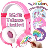 Unicorn Kids Headphones for Girls DIY Color On Ear Headphone 85dB Volume Limited 3.5mm Jack Safe Wired Adjustable Unicorn Earphones Travel for Girls Toddler Holiday Birthday Gifts Tablet iPad MP4
