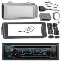 98-2013 Kenwood Harley Touring Install Adapter Dash Kit FLHT FLHTC FLHX CD MP3 AM/FM Radio Stereo with Bluetooth Streming Music with Steering Wheel Thumb Control Interface Enrock Antenna + Cover