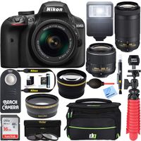 Nikon D3400 24.2MP DSLR Camera with 18-55mm VR and 70-300mm Dual Lens (Black) (Renewed)
