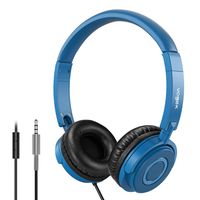 On Ear Headphones with Mic, Vogek Lightweight Portable Fold-Flat Stereo Bass Headphones with 1.5M Tangle Free Cord and Microphone-Navy