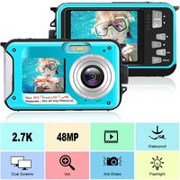 Waterproof Digital Camera Full HD 2.7K 48 MP Underwater Camera Video Recorder Selfie Dual Screens 16X Digital Zoom Flashlight Waterproof Camera for Snorkeling