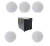 5.1 Home Theater Flush Inwall Speaker Package with Amplified Subwoofer- Five Flush Ceiling 6.5" 2-Way Speakers, and One 10" Floor-Standing Powered Subwoofer