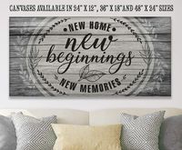 New Home New Beginning New Memories - Large Canvas Wall Art (Printed on Canvas, Not Wood)- Stretched on a Heavy Wood Frame - Perfect for Above a Couch - Makes a Great Housewarming Gift Under $50