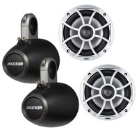 Wet Sounds XS-650-S 6.5" 100 Watt RMS Coaxial Marine Speakersw/ Kicker KMTES Black Tower/Roll Bar Enclosures