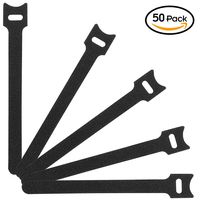Heze 50 pcs Reusable Fastening Cable Ties Nylon Cloth Hook and Loop Cord Ties 6" x 1/2" (Black)