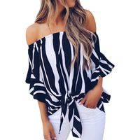 Cold Shoulder Tops for Women,BOLUBILUY Off The Shoulder Flare Sleeve Shirts Floral Print Summer Twist Knot Front Tee Dark Blue