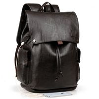 Men Backpack with USB PU Leather Laptop Backpack Casual Daypacks (Brown)