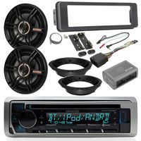 Select 1996-13/2006-13 Harley Davidson Stereo Install Kit - Kenwood USB CD Bluetooth Marine Radio, 2X Crunch 6.5" Speakers, Dash Radio Install Kit, Speaker Adapters, Thumb Control Module, Antenna