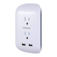 PHILIPS Power Strip Wall Tap, Compact Adapter, Charging Station, Ports, 3 Prong, 125V AC/15A/1875W, ETL Certified, White, SPS6220WB/37, 1 Pack, 2 Outlet | 2 USB