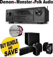 Denon AVR-S710W 7.2 Channel Full 4K Ultra HD A/V Receiver with Bluetooth and Wi-Fi + Polk Audio 5.1 TL1600 Speaker System + Monster - Platinum XP Clear Jacket MKIII 50' Compact Speaker Cable - Clear/Copper Bundle