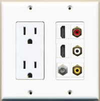 RiteAV - 2 x 15 Amp 125V Power Outlet 3 x RCA - 2 X HDMI and 1 x Coax Cable TV Port Wall Plate White