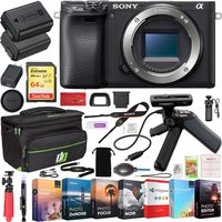 Sony ILCE-6400 a6400 Mirrorless APS-C Interchangeable-Lens Camera Body Bundle with 64GB Memory Card, Shooting Grip with Mini Tripod, Professional Editing Suite, Camera Bag and Camera Battery