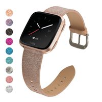MEFEO Bling Bands Compatible for Fitbit Versa/Versa 2/Fitbit Versa Lite/Versa SE, Sparkly Leather Band Glitter Strap Wristband Replacment for Fitbit Versa Band Women (Rose Gold)