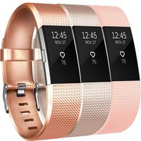 Amzpas for Fitbit Charge 2 Bands, 3 Pack, Small Large Adjustable Replacement Accessory Wristbands Bracelet for Fitbit Charge 2 Women & Men (# 05 Classic:Bronze+Champagne+Blush Pink, Small)