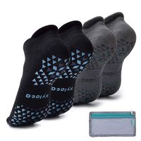 Unisex Non Slip Grip Socks for Yoga, Hospital, Pilates, Barre | Ankle, Cushioned (2 Pairs Black Gray (Bicolor Grips), L/XL (Men 9.5-13 / Women 10.5-14))