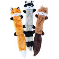 ZippyPaws - Skinny Peltz No Stuffing Squeaky Plush Dog Toy, Fox, Raccoon, and Squirrel - Large