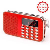 Mini Portable Pocket AM FM Radio with LED Flashlight, PRUNUS J-908 Digital Radio Speaker Music Player Support Micro SD/TF Card/USB, Auto Scan Save, 1200mAh Rechargeable Battery Operated(Red)