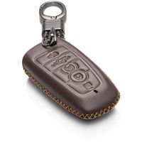 Vitodeco Genuine Leather Smart Key Keyless Remote Entry Fob Case Cover with Key Chain for 2019 Ford Fusion, Explorer, Escape, Edge, F-150, Mustang and More Models (5-Button, Brown)