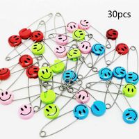 JMAF Safety Pins Child Proof Safety Pin, Candy-Color- Smile Cute Baby Safe Pins,Plastic Head, for Fabric Diapers, Garment Repair (30)