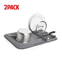 Umbra UDRY Drying Rack and Microfiber Dish Mat-Space-Saving Lightweight Design Folds Up for Easy Storage, 24 x 18 inches, Charcoal, 24 x 18 (2-Pack)