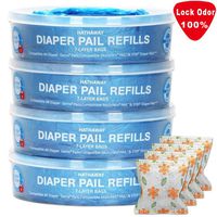 Diaper Pail Refill, 100% Lock Smell Compatible with Diaper Genie Pails 1120 Count Supply 4 and 6 Months (4 Pack)