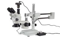 AmScope 7X-45X Simul-Focal Stereo Zoom Microscope on Boom Stand with an LED Ring Light and 1.3MP Camera