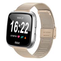 MEFEO Metal Mesh Bands Compatible with Fitbit Versa, Stainless Steel Band Strap with Secure Buckle Wristbands Accessories Replacement for Fitbit Versa/Versa 2/Versa Lite/SE Women Men (Champagne Gold)
