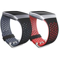 SKYLET for Fitbit Ionic Bands, 2 Pack Soft Silicone Breathable Replacement Wristband for Fitbit Ionic Smartwatch (No Tracker)[Black-Gray&Black-Red, Small]
