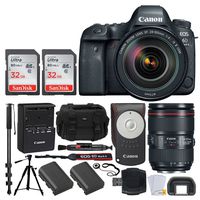 Canon EOS 6D Mark II DSLR Full Frame Camera + EF 24-105mm f/4L is II USM Lens + Canon Battery LP-E6N + Canon RC-6 Wireless Remote + Vivitar Gadget Bag + 72" Monopod + Quality Tripod - Deluxe Bundle