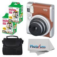 Fujifilm INSTAX Mini 90 Neo Classic Instant Camera (Brown) With 2x Fujifilm Instax Mini 20 Pack Instant Film (40 Shots) + Compact Camera Case + Cleaning Cloth - Instant Camera Bundle