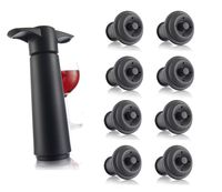 Vacu Vin 0981458-AMS Black pump with 8 stoppers