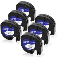Absonic Compatible Label Tape Replacement for Dymo Letratag Refills 91331 S0721610 Black on White Plastic Tape Work with Dymo Label Makers LetraTag Plus LT100H LT100T QX50, 1/2'' x 13', 6-Pack