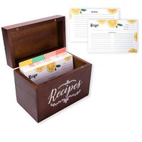 Vintage 4x6 Wood Recipe Box with Cards and Dividers Gift Set | 100 Lemon Orange Double Sided 4x6 Recipe Cards & 12 Dividers | Great Gift for Mom Women Wedding Bridal Shower