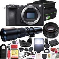 Sony a6500 4K Mirrorless Camera Body Black Bundle with 50MM F2.0 SLR Lens, 500mm Preset Telephoto Lens, 32GB Memory Card, Camera Bag, Paintshop Pro 2018 and Accessories (5 Items)