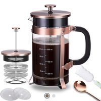 French Press Coffee Maker with 4 Filters - 304 Durable Stainless Steel - Heat Resistant Borosilicate Glass Coffee Pot Percolator, Single Serving Coffee Maker, 34 oz, Brown