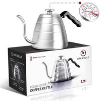 Brewello Gooseneck Kettle - Pour-Over Coffee Kettle with Built-In Thermometer and Triple-Layer Base (40-Ounce/1.2Liter) Stainless Steel Kettle for Baristas and Home Coffee Brewing Enthusiasts