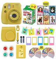 Fujifilm Instax Mini 9 Instax Camera Bundle (Yellow) + Instant Camera Film 40 Sheets + Case + Instax Camera Accessories Bundle, 1 Albums, 4 Color Lenses, Selfie Lens, 5 Desk Frames + 60 Stickers