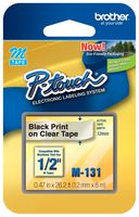 Brother Genuine P-touch M-131 Tape, 1/2" (0.47") Standard P-touch Tape, Black on Clear, for Indoor Use, Water Resistant, 26.2 Feet (8M), Single-Pack