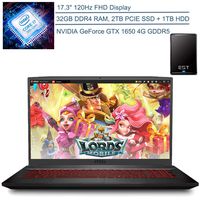 2020 MSI GF75 17.3" 120Hz FHD Gaming Laptop Computer, 9th Gen Intel Hexa-Core i7-9750H, 32GB DDR4 RAM, 2TB PCIE SSD + 1TB HDD, NVIDIA GeForce GTX 1650 4GB, Windows 10 + EST 500GB External Hard Drive