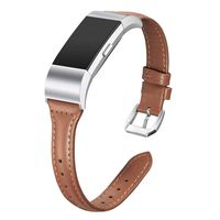 bayite Bands Compatible with Fitbit Charge 2, Slim Genuine Leather Band Replacement Accessories Strap Charge2 Women Men, Brown Small