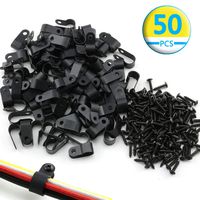 Kodobo R-Type Clip Cable 50 Pack 1/2 Inch Fastener Wire Clamp Nylon Screw Mounting Electrical Grip Wire Clips with 50 Pack Screws for Wire Management (Black)