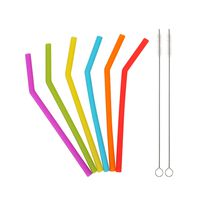 Reusable Silicone Straws for Toddlers & Kids - 6 pcs Flexible Short Drink 6.7" Straws for 6-12 oz Yeti/Rtic/Ozark Tumblers & 2 Cleaning Brushes - BPA Free, Eco-Friendly,no Rubber Tast