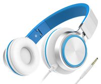 Lightweight Headphones, Honstek Foldable On Ear Headphones for Kids Girls Boys, Wired Stereo Comfortable Headset Compatible with iPhone iPad PC Xbox Tablets MP4 (White/Blue)