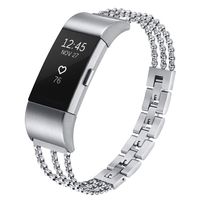 fastgo Compatible for Fitbit Charge 2 HR Band, Premium Stainless Steel Replacement Watch Strap Bracelet Compatible for Charge 2 Heart Rate Adjustable Women Girls (Silver)